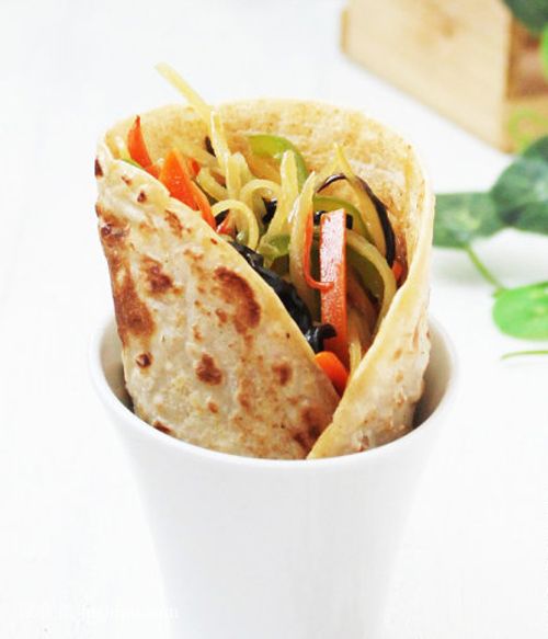 營(yíng)養(yǎng)早餐 全麥餅卷素什錦的做法 m.sk010.cn