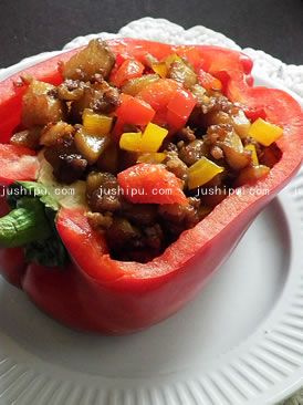 彩椒茄丁盅的做法 彩椒茄丁盅的做法